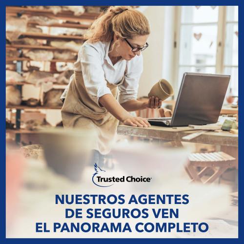 Woman working on a computer with her pottery