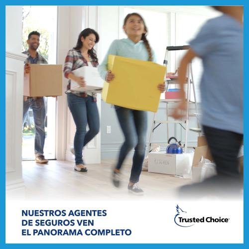 Family with moving boxes - left text