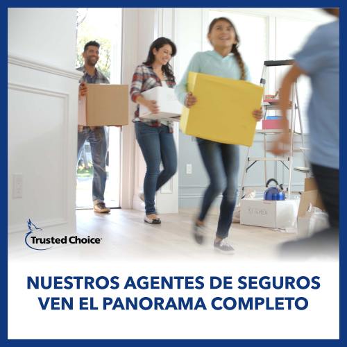 Family with moving boxes - center text