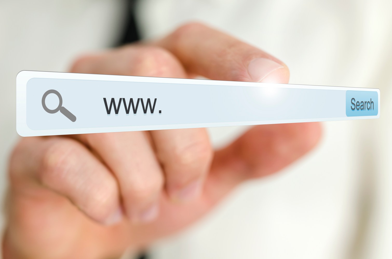 Hand holding up a URL