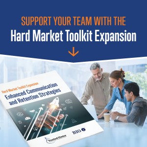 Image of hard market toolkit expansion cover page next to three employees.